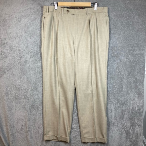 Lauren Ralph Lauren Slacks Men's 36x32 (29L) Beige Poly Rayon Pleat Front Cuffed - Picture 2 of 14